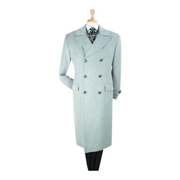 MEN'S VENO GIOVANNI 100% WOOL FULL LENGTH GREY DOUBLE BREASTED TOP COAT CB-7. - Picture 2 of 2